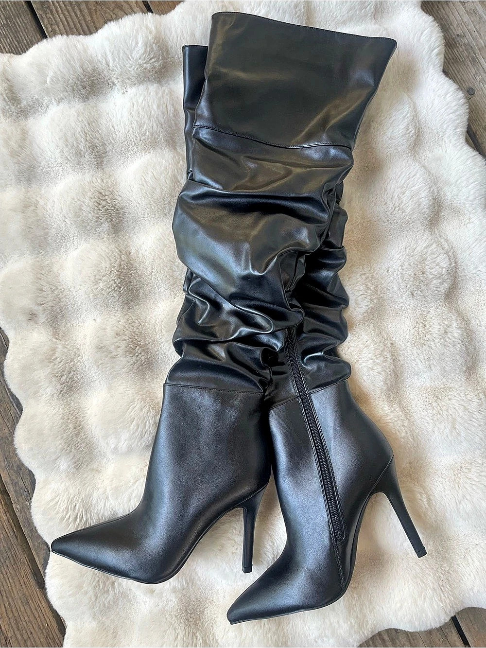 Black Ruched Over-the-Knee Heeled Boots size 36 New